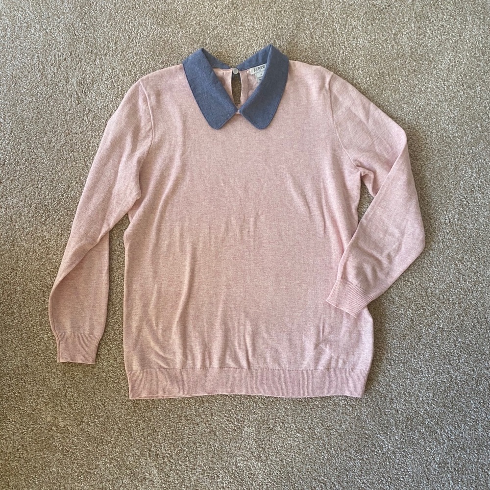J Crew Pink Sweater with Chambray Collar